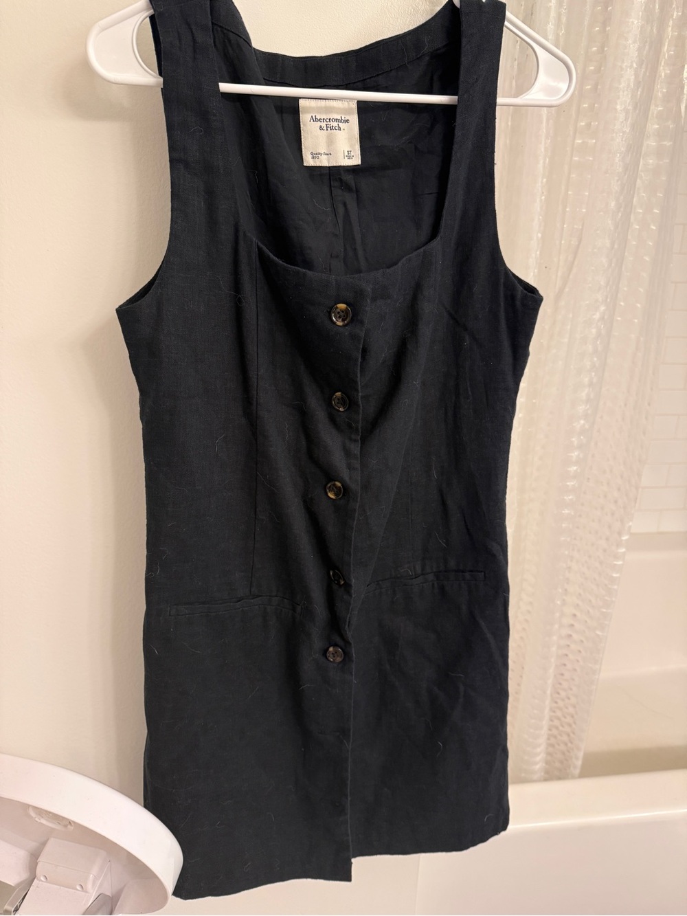 Abercrombie & Fitch Black Linen Button-Front Mini Dress